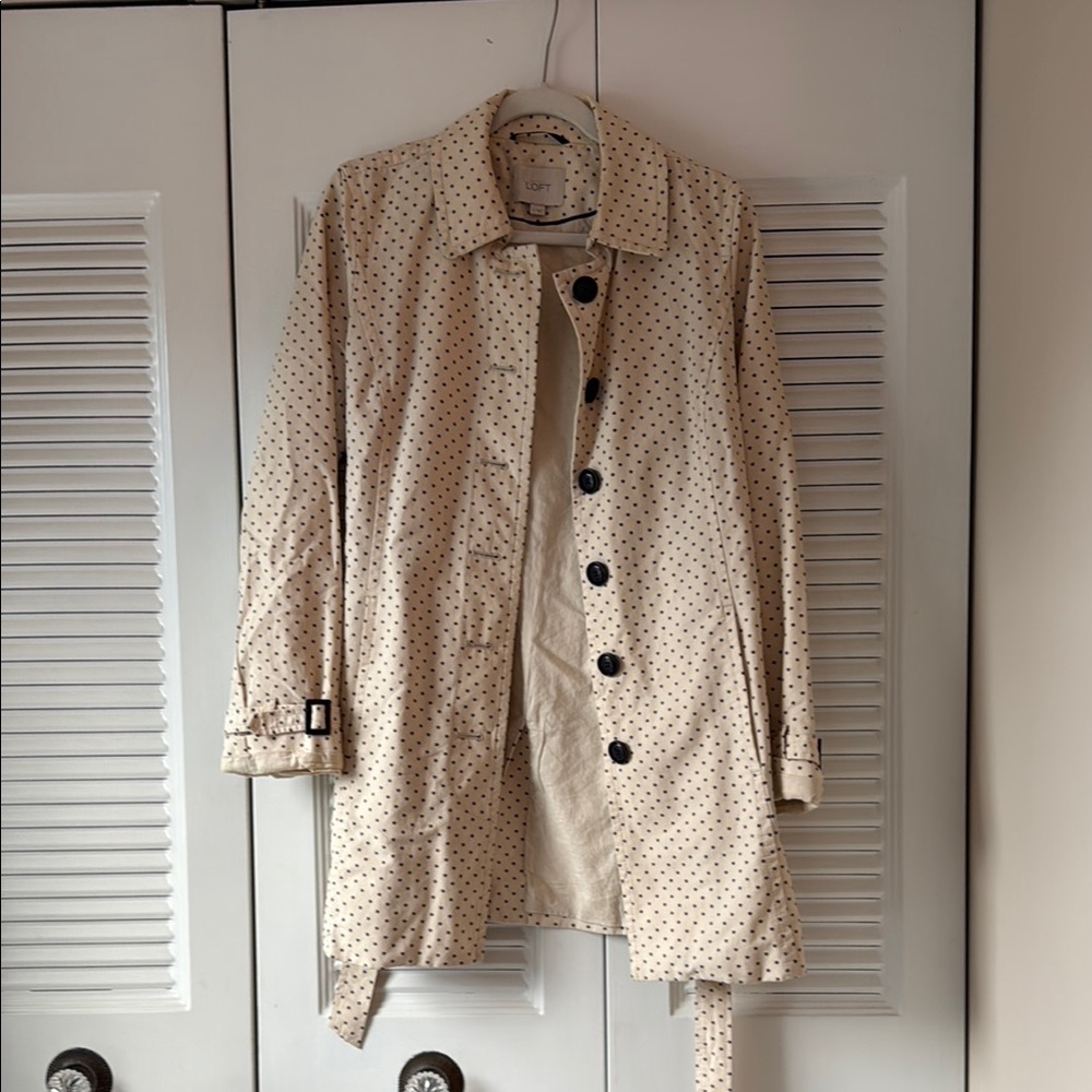 LOFT Cream and Black Trench Coat Lightweight Design